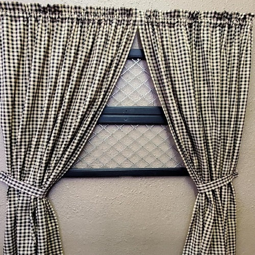 Handmade Country Primitive Black Check Homespun Curtains