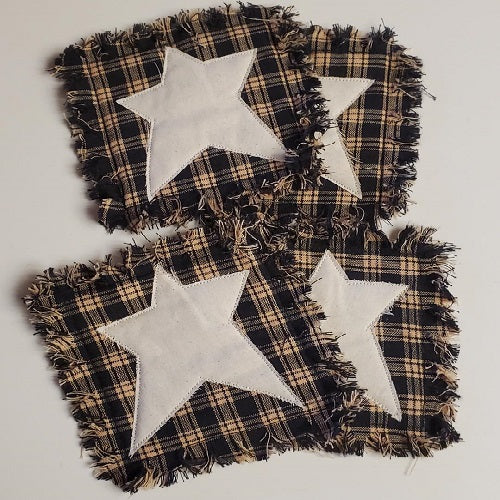 Black Plaid Homespun Rag Coasters Muslin Star