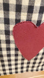 Country Primitive Black Check w Heart Tea Towel