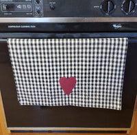 Country Primitive Black Check w Heart Tea Towel
