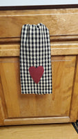 Country Primitive Black Check w Heart Tea Towel