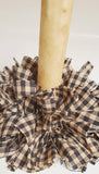 Country Primitive Black Gingham Homespun Taper Candle Ring Mini Rag Wreath