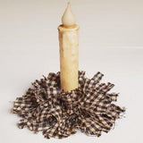 Country Primitive Black Gingham Homespun Taper Candle Ring Mini Rag Wreath