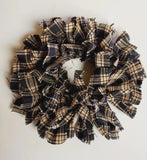 Country Primitive Black Plaid Homespun Taper Candle Ring Mini Rag Wreath