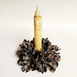 Country Primitive Black Plaid Homespun Taper Candle Ring Mini Rag Wreath