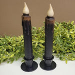 2 Primitive Battery Operated Wax-dipped Taper LED Candles Black 7" w Timer