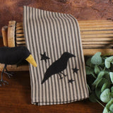 Primitive Black Ticking Kitchen Towel Applique Crow & Stars