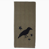 Primitive Black Ticking Kitchen Towel Applique Crow & Stars
