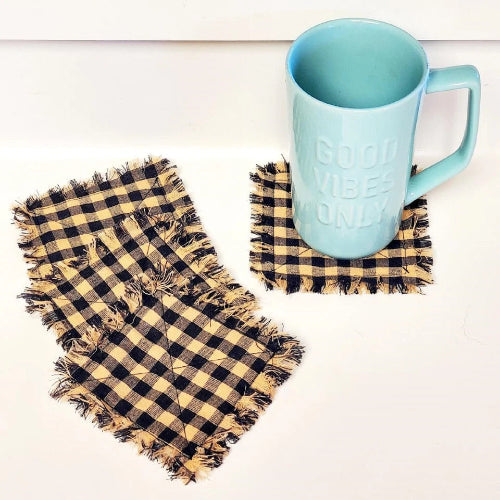 Black Check Homespun Rag Coasters