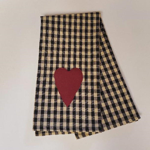 Black Check w Heart Tea Towel 
