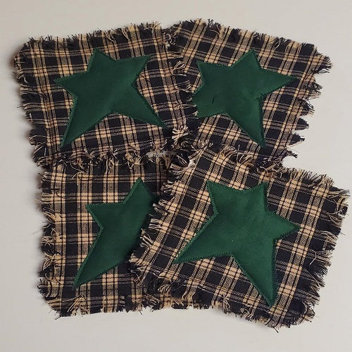 Black with Green Star Rag Coasters