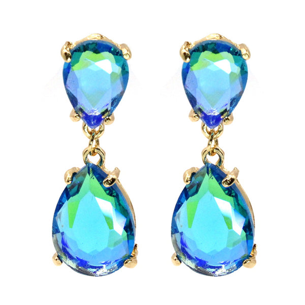 Blue Teardrop Dangle Crystal Earrings