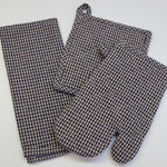 3 Pc Country Primitive Navy Blue Gingham Check Oven Mitt Pot Holder Dish Towel