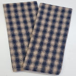 Set of 2 Country Primitive Kitchen Hand Tea Towel Navy Blue Windowpane Check