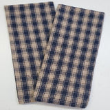 Set of 2 Country Primitive Kitchen Hand Tea Towel Navy Blue Windowpane Check