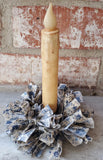 Country Primitive Navy Blue Stained Floral Rag Wreath Taper Candle Ring