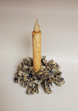 Country Primitive Navy Blue Stained Floral Rag Wreath Taper Candle Ring