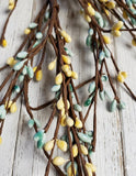 Primitive Teal and Yellow Pip Berry Garland 55 Inch