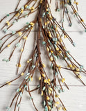 Primitive Teal and Yellow Pip Berry Garland 55 Inch