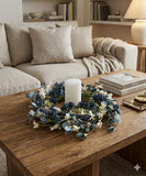 Country Blue and White Mix Flowers Candle Ring 6.5" Wreath
