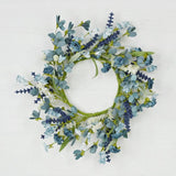 Country Blue and White Mix Flowers Candle Ring 6.5" Wreath