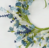 Country Blue and White Mix Flowers Candle Ring 6.5" Wreath