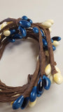 Country Primitive Colonial Blue & Cream Pip Berry Taper Candle Ring 1.5"