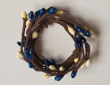Country Primitive Colonial Blue & Cream Pip Berry Taper Candle Ring 1.5"