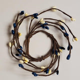 Country Primitive Colonial Blue & Cream Pip Berry Taper Candle Ring 1.5"