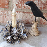 Country Primitive Navy Blue Stained Floral Rag Wreath Taper Candle Ring