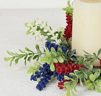 Red White Blue Heather with Boxwood Candle Ring 3.5 Inch