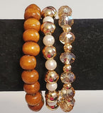 3 Pc Stretch Bracelet Set Brown