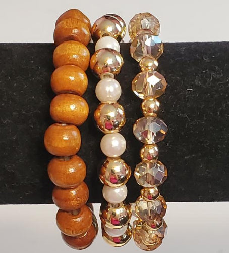 3 Pc Stretch Bracelet Set Brown