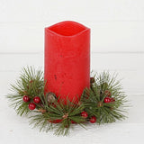 Jingle Bell Brush Pine & Berries Candle Ring - 3.5"