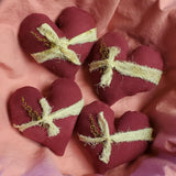 Country Primitive Burgundy Heart Bowl Fillers with Cheesecloth Bow