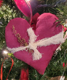 Country Primitive Burgundy Heart Bowl Fillers with Cheesecloth Bow