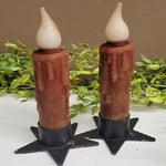 2 Primitive Battery Operated Wax-dipped Taper LED Candles Burgundy 4" w Timer