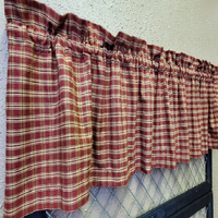 Handmade Country Primitive Burgundy Plaid Homespun Valance