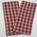 Set of 2 Country Primitive Kitchen Hand Tea Towels Burgundy Windowpane Check
