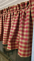 Burgundy Windowpane Check Valance - Handmade Primitive Homespun Country Curtains