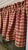 Burgundy Windowpane Check Valance - Handmade Primitive Homespun Country Curtains