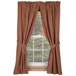 Country Primitive Small Burgundy Check Curtain Panels 63"