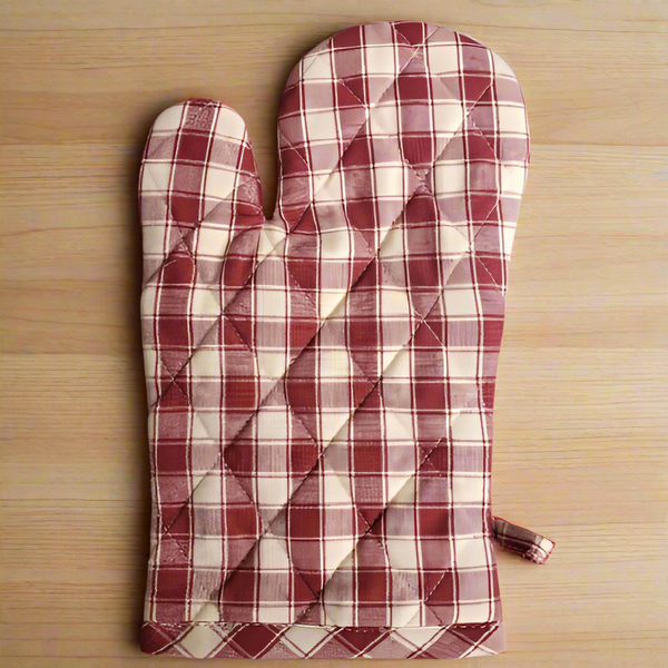 Burgundy Check Homespun Oven Mitt