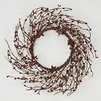 Burgundy and Cream Pip Berry Wreath w Rusty Tin Stars