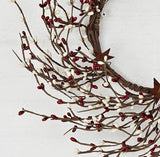 Burgundy and Cream Pip Berry Wreath w Rusty Tin Stars