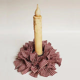 Country Primitive Burgundy Gingham Homespun Taper Candle Ring