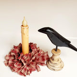 Country Primitive Burgundy Plaid Homespun Taper Candle Ring