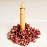 Country Primitive Burgundy Plaid Homespun Taper Candle Ring
