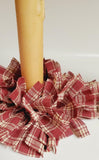 Country Primitive Burgundy Plaid Homespun Taper Candle Ring