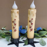 2 Country Primitive Star Battery Operated Wax-dipped Taper LED Candles 7" Timer